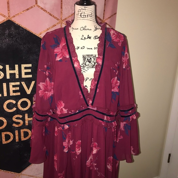 eShakti • pink floral ruffle midi dress - Picture 2 of 6